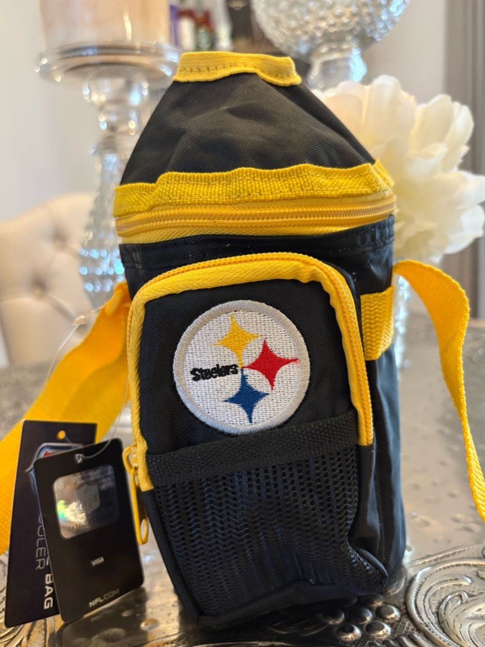 NFL Pittsburgh Steelers Black and Yellow Crossbody Drink Cooler